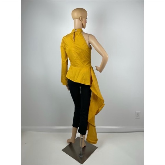 Yellow Asymmetrical Ruffle Peplum Top - Picture 4 of 8